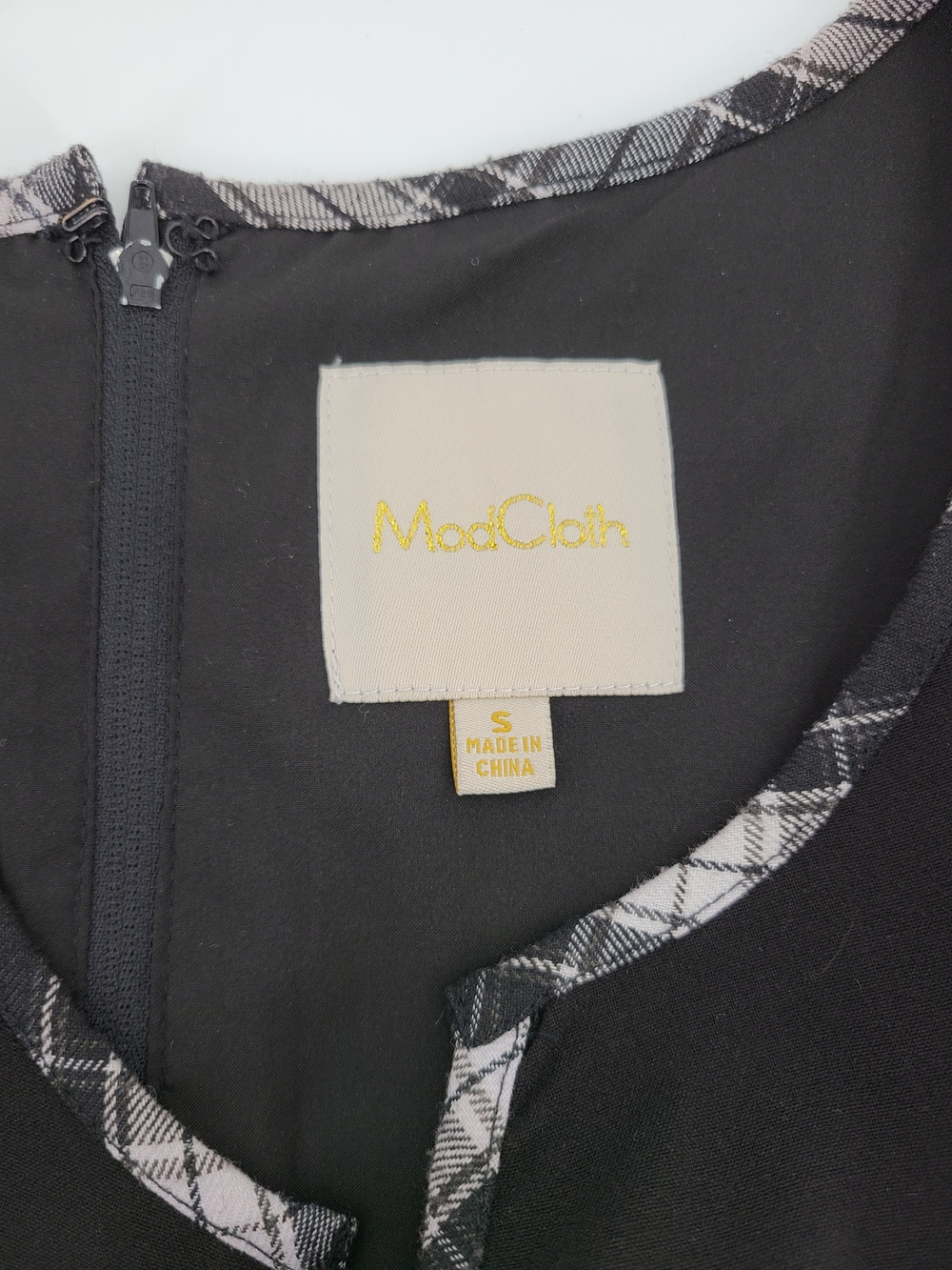 Modcloth Black Sleeveless A Line Dress With Plaid Trim Size Small - Picture 11 of 12